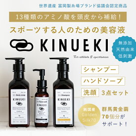 【ふるさと納税】KINUEKI　3点セット木箱入り（2） シャンプー・ハンドソープ・洗顔 F20E-061