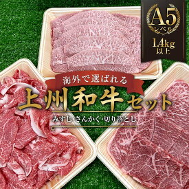 【ふるさと納税】 海外で選ばれる上州和牛セット プロが肉市場で厳選！ A5レベルの上州和牛セット（部位:みすじ・さんかく・切り落とし） 1.4kg以上 牛 牛肉 ビーフ 肉 食品 F21K-446