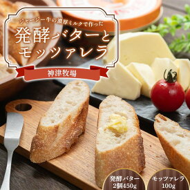 【ふるさと納税】【神津牧場】ジャージー牛の濃厚ミルクで作った発酵バター2缶（450g） とモッツァレラ （100g） F21K-490