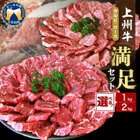 【ふるさと納税】 牛肉 カルビ ロース 焼肉 満足 セット 【 上州牛 】選べる内容量 1kg / 2kg 500g × 4P / 500 × 2P 国産 和牛 和牛肉 ブランド牛 精肉 お肉 焼肉 バーベキュー BBQ キャンプ アウトドア 食べ比べ 冷凍便 お取り寄せ グルメ 群馬 県 千代田町