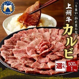 【ふるさと納税】 牛肉 カルビ 【 上州牛 】( 選べる : 500g / 1kg ) 国産 和牛 和牛肉 ブランド牛 精肉 肉 お肉 焼肉 バーベキュー BBQ キャンプ アウトドア 食品 冷凍便 グルメ お取り寄せ グルメ 送料無料 群馬 県 千代田町