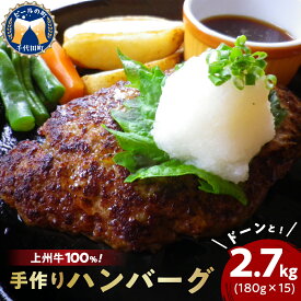 【ふるさと納税】牛肉 国産 手こね ハンバーグ 【上州牛】100％！（180g×15個） 肉 惣菜 手作り 和風 デミグラス ハンバーガー ロコモコ ランチ ディナー グルメ キャンプ ソロキャン バーベキュー ご馳走 群馬県 千代田町