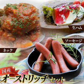 【ふるさと納税】 ネック500g＆ソーセージ・生ハム2パックセット【国産オーストリッチ】 ／ ダチョウ ヘルシー 赤身 送料無料 埼玉県 No.025