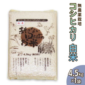 【ふるさと納税】無農薬栽培 コシヒカリ 白米 4.5kg【令和5年度米】[0345]