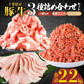 【ふるさと納税】 国産 豚肉 牛肉 3種 詰め合わせセット 計2.2kg 小間切れ 豚トロ 合挽ミンチ ひき肉 豚肉 豚 牛肉 牛 肉 にく 詰め合わせ セット 食べくらべ 小分け パック 福袋 国産 千葉県産 盛り合わせ 冷凍 ふるさと納税肉 ふるさと納税 千葉県産 銚子市 イシゲミート