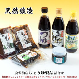 【ふるさと納税】しょうゆ おすすめ 詰合せ セット 特選 特撰 さしみしょうゆ めんつゆ ポン酢 各種360ml もろみ漬 3種 海苔 佃煮 天然醸造 宮醤油店 醤油 刺身 つゆ 煮物 漬け物 漬物 夏柑 大根 きゅうり しょうが 贈り物 お中元 お歳暮 プレゼント 竹岡式