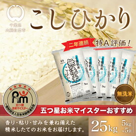 【ふるさと納税】令和5年産 2年連続特A評価!千葉県産コシヒカリ25kg無洗米（5kg×5袋） ふるさと納税 無洗米 25kg 千葉県産 大網白里市 コシヒカリ お米 米 こめ 送料無料 E010