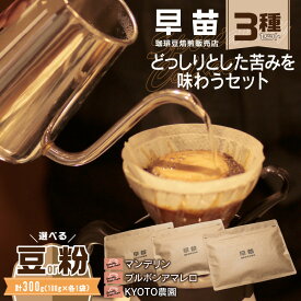 【ふるさと納税】【早苗】焙煎珈琲豆（どっしりとした苦みを味わうセット 3種×各100g） スペシャルティコーヒー 珈琲 セット 3種 しっかり焙煎 苦め コク深 ジッパー チャック付き 豆 粉 東京 新宿 0020-005-S05