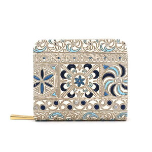 【ふるさと納税】【文庫屋大関】二つ折りファスナーミニ財布 錦紗<青>【皮革工芸品】財布 二つ折り 小物 お札 カード 小銭 コンパクト 牛革 手作り 日本製 墨田区 東京都 お届け:発送