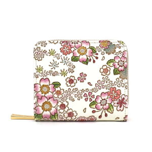 【ふるさと納税】【文庫屋大関】二つ折りファスナーミニ財布 かすみ桜【皮革工芸品】財布 二つ折り 小物 お札 カード 小銭 コンパクト 牛革 手作り 日本製 墨田区 東京都 お届け:発送可