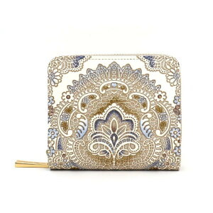 【ふるさと納税】【文庫屋大関】二つ折りファスナーミニ財布 アンティークレース<ビオラ>【皮革工芸品】財布 二つ折り 小物 お札 カード 小銭 コンパクト 牛革 手作り 日本製 墨田区 東