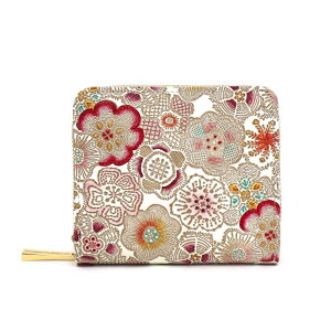 【ふるさと納税】【文庫屋大関】二つ折りファスナーミニ財布 春らんまん<茜>【皮革工芸品】財布 二つ折り 小物 お札 カード 小銭 コンパクト 牛革 手作り 日本製 墨田区 東京都 お届け