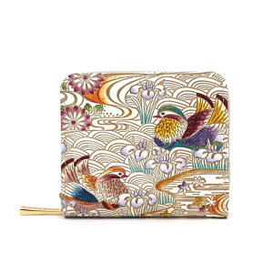 【ふるさと納税】【文庫屋大関】二つ折りファスナーミニ財布 おしどり<橙色>【皮革工芸品】財布 二つ折り 小物 お札 カード 小銭 コンパクト 牛革 手作り 日本製 墨田区 東京都 お届け