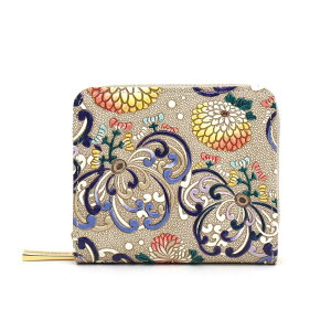 【ふるさと納税】【文庫屋大関】二つ折りファスナーミニ財布 乱菊<青紫>【皮革工芸品】財布 二つ折り 小物 お札 カード 小銭 コンパクト 牛革 手作り 日本製 墨田区 東京都 お届け:発