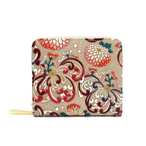 【ふるさと納税】【文庫屋大関】二つ折りファスナーミニ財布 乱菊<赤紫>【皮革工芸品】財布 二つ折り 小物 お札 カード 小銭 コンパクト 牛革 手作り 日本製 墨田区 東京都 お届け:発