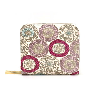 【ふるさと納税】【文庫屋大関】二つ折りファスナーミニ財布 笠菊<桃花>【皮革工芸品】財布 二つ折り 小物 お札 カード 小銭 コンパクト 牛革 手作り 日本製 墨田区 東京都 お届け:発