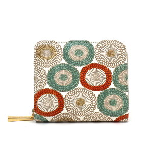 【ふるさと納税】【文庫屋大関】二つ折りファスナーミニ財布 笠菊<若草>【皮革工芸品】財布 二つ折り 小物 お札 カード 小銭 コンパクト 牛革 手作り 日本製 墨田区 東京都 お届け:発