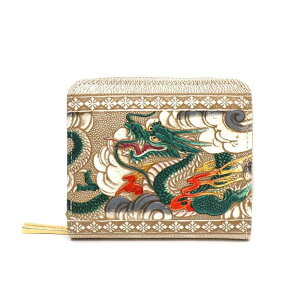 【ふるさと納税】【文庫屋大関】二つ折りファスナーミニ財布 龍<緑>【皮革工芸品】財布 二つ折り 小物 お札 カード 小銭 コンパクト 牛革 手作り 日本製 墨田区 東京都 お届け:発送可
