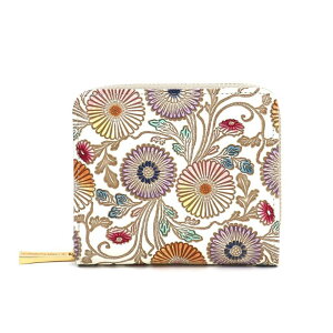 【ふるさと納税】【文庫屋大関】二つ折りファスナーミニ財布 更紗菊【皮革工芸品】財布 二つ折り 小物 お札 カード 小銭 コンパクト 牛革 手作り 日本製 墨田区 東京都 お届け:発送可能