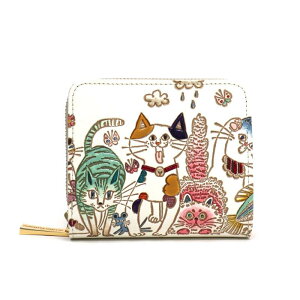 【ふるさと納税】【文庫屋大関】二つ折りファスナーミニ財布 ネコ集合【皮革工芸品】財布 二つ折り 小物 お札 カード 小銭 コンパクト 牛革 手作り 日本製 墨田区 東京都 お届け:発送可