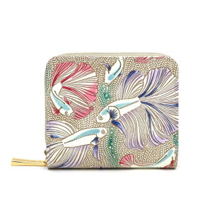 【ふるさと納税】【文庫屋大関】二つ折りファスナーミニ財布 ラビリンスフィッシュ<パープル>【皮革工芸品】財布 二つ折り 小物 お札 カード 小銭 コンパクト 牛革 手作り 日本製 墨田