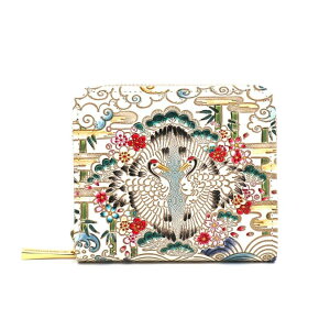 【ふるさと納税】【文庫屋大関】二つ折りファスナーミニ財布 むかい鶴【皮革工芸品】財布 二つ折り 小物 お札 カード 小銭 コンパクト 牛革 手作り 日本製 墨田区 東京都 お届け:発送可