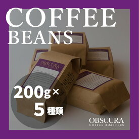 【ふるさと納税】OBSCURAの珈琲豆200g×5種【粉・中挽き】飲料類 飲み物 コーヒー コーヒー豆 深煎り 中煎り 浅煎り粉 中挽きカフェ 自宅用 シェア プレゼント ギフト 贈り物