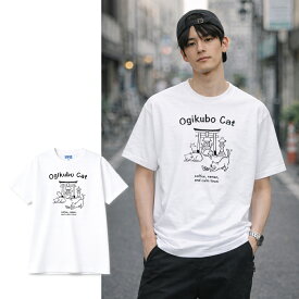 【ふるさと納税】荻窪猫Tシャツ 1枚 ホワイト 大人 白 Tシャツ ファッション 服 衣料 衣類 綿 100％ コットン 白山神社 猫 ねこ ネコ 街歩き カフェ巡り イベント 東京都 杉並区 送料無料