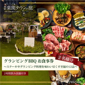 【ふるさと納税】手ぶらでBBQプラン ステーキやグランピング料理を味わい尽くす至福の12品＋2時間飲み放題 池袋楽園タウンの庭 2名様 利用券 お食事券【マッキンリープラン】