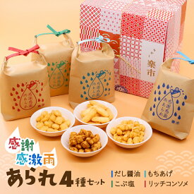 【ふるさと納税】あられ4種セット[だし醤油／こぶ塩／リッチコンソメ／もちあげ]感謝感激雨あられ【028-001】