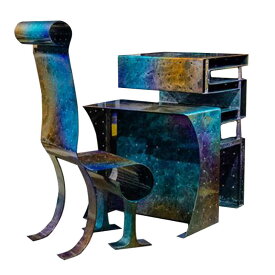 【ふるさと納税】フラクタル テーブル・椅子 3点セット（タワー型トールテーブル・デスク型テーブル・椅子） インテリア 銀河 ギャラクシー 椅子 チェア デスク テーブル 重厚 鉄 鉄製 アイアン 星雲 星団 galaxy table desk japan Iron 【アリスリー株式会社】[AKBE004]