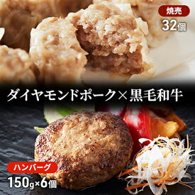 【ふるさと納税】至福のハンバーグ 6個（150g×6個）と ダイヤモンドポークの弥勒寺焼売 32個　【お肉・ハンバーグ・お肉・ハンバーグ】