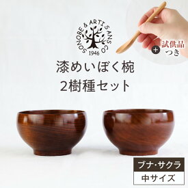 【ふるさと納税】【期間限定！試供品木製スプーン付き！】漆めいぼく椀 中 2樹種セット(ブナ・サクラ)【めいぼく椀11.5φ×6.8cm 手作り ふき漆塗り 国産天然木 おしゃれ プレゼント 記念 お祝い お椀 漆 2客セット ペア 夫婦 神奈川県 小田原市 】