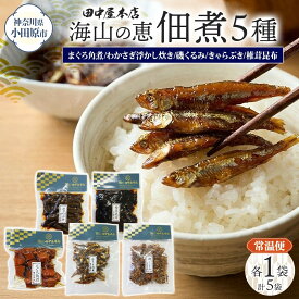 【ふるさと納税】海山の恵 つくだ煮5種セット まぐろ わかさぎ きゃらぶき 椎茸昆布 磯くるみ 各1袋 田中屋本店佃煮 わかめ ご飯のお供 おにぎり お茶漬け 惣菜 おかず 和食 トッピング 老舗 ギフト 贈り物 朝食 弁当 おつまみ 小田原市 神奈川県