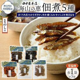 【ふるさと納税】無地熨斗 海山の恵 つくだ煮5種セット まぐろ わかさぎ きゃらぶき 椎茸昆布 磯くるみ 各1袋 田中屋本店佃煮 わかめ ご飯のお供 おにぎり お茶漬け 惣菜 おかず 和食 トッピング 老舗 ギフト 贈り物 朝食 弁当 おつまみ 小田原市 神奈川県