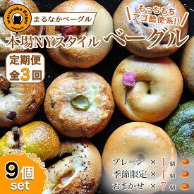 【ふるさと納税】【定期便】ザ・まるなかベーグル 9個×3か月 セット ベーグル 詰め合わせ 食べ比べ もちもち フィリングたっぷり 中身ぎっしり 自家製 手作り パン モーニング ランチ 定期便 3か月 個装 個包装 冷凍 保存 朝食 昼食 ベーグル専門店 時短