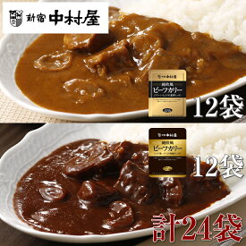 【ふるさと納税】≪新宿中村屋≫純欧風ビーフカレー「クリーミーなコクの濃厚リッチ」「コク深いデミの芳醇リッチ」 2種 各120g×12袋 計24袋【 レトルト レトルトカレー カレーライス レトルト食品 レトルトパック 防災 備蓄 備蓄食 非常食 保存食 詰合せ お取り寄せ】