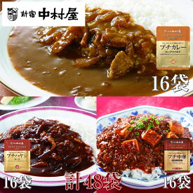 【ふるさと納税】≪新宿中村屋≫プチカレービーフマイルド・ハヤシ 各120g×16袋、麻婆豆腐 110g×16袋 計48袋 【 レトルト レトルトカレー カレーライス レトルト食品 レトルトパック 防災 備蓄 常備 備蓄食 防災食 非常食 保存 保存食 常温保存 常温 詰合せ お取り寄せ】