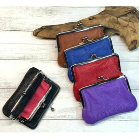 【ふるさと納税】イタリア本革（牛革）の親子がま口小物入れ（小） ファッション小物 雑貨 シュリンクレザー 小銭入れ カード収納 アクセサリーポーチ 革製品 革小物