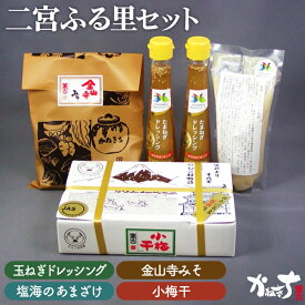 【ふるさと納税】 二宮ふる里セット ／ 玉ねぎドレッシング 甘酒 味噌 みそ 小梅干 神奈川県 特産品 金山寺みそ 詰め合わせ セット 調味料 食卓 食べ比べ 和食 お取り寄せ 伝統製法 素材感 毎日使い ギフト 贈答用 常温保存 No.023