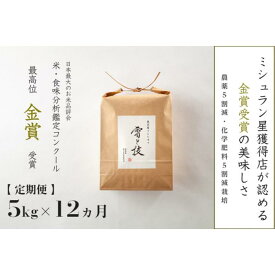 【ふるさと納税】≪ 令和7年産 新米 ≫【 定期便 】 5kg × 12ヶ月 金賞受賞 魚沼産コシヒカリ 雪と技　農薬5割減・化学肥料5割減栽培 | お米 こめ 白米 食品 人気 おすすめ 送料無料