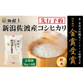 【ふるさと納税】【毎月定期便 6ヵ月】【令和7年産新米・先行予約】金賞受賞　新潟県佐渡産コシヒカリ　5kg全6回 | お米 こめ 白米 食品 人気 おすすめ 送料無料