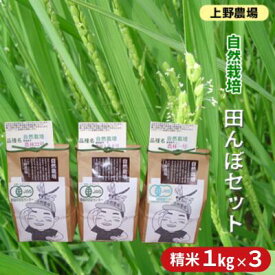 【ふるさと納税】上野農場 自然栽培田んぼセット 精米1kg×3袋 お米