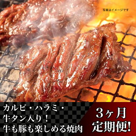 【ふるさと納税】定期便 肉 焼肉 76-83【3ヶ月連続お届け】カルビ・ハラミ・牛タン入り！牛も豚も楽しめる焼肉定期便