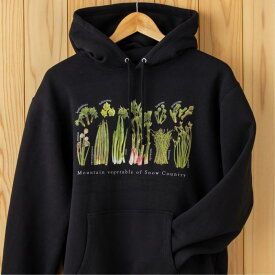 【ふるさと納税】世界で唯一!着る山菜!!【山菜図鑑パーカー・黒】裏起毛 トレーナー ファッション メンズ レディース 洋服 新潟 　お届け：ご用意でき次第、順次発送となります。