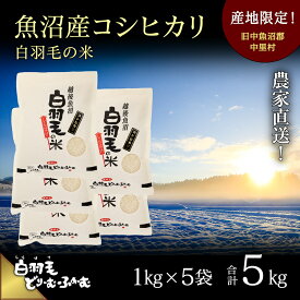 【ふるさと納税】【通年受付】≪令和5年産≫　農家直送！魚沼産コシヒカリ「白羽毛の米」精米 (1kg×5袋) 5kg　【 お米 白米 ご飯 】　お届け：10月01日発送開始。通年受付にてお届けします。