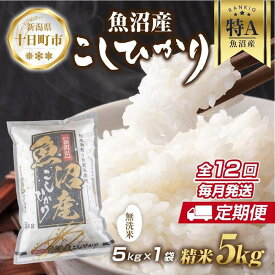 【ふるさと納税】【定期便】｜無洗米｜ 新潟県 魚沼産 コシヒカリ お米 5kg×計12回 精米済み 年間 毎月発送 こしひかり （お米の美味しい炊き方ガイド付き） ご飯 ブランド米 銘柄米
