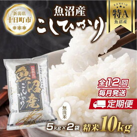 【ふるさと納税】無洗米 定期便 12ヶ月 コシヒカリ 金印 10kg 米 白米 お米 魚沼産コシヒカリ 新潟米 新潟 十日町市 定期 12回