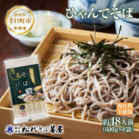 【ふるさと納税】ひゃんで そば 600g 8袋 約48人前 蕎麦 ソバ 干しそば ざるそば かけそば ファミリー 麺 乾めん 自家用 お中元 お歳暮 贈答品 お取り寄せ 備蓄 保存 便利 ギフト 越後 魚沼 常温 松代そば善屋 新潟県 十日町市