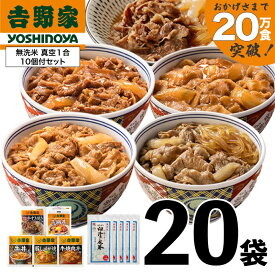 【ふるさと納税】吉野家 人気5種20袋バラエティセット【冷凍】と新潟県魚沼産コシヒカリ「山清水米」無洗米真空1合パック10袋のセット 非常食 防災食　お届け：寄附入金確認月の翌月発送